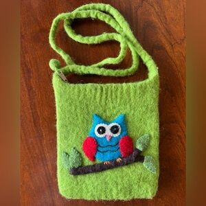 Felted Owl Crossbody Purse with FREE Felted Mini Purse Handmade Wool